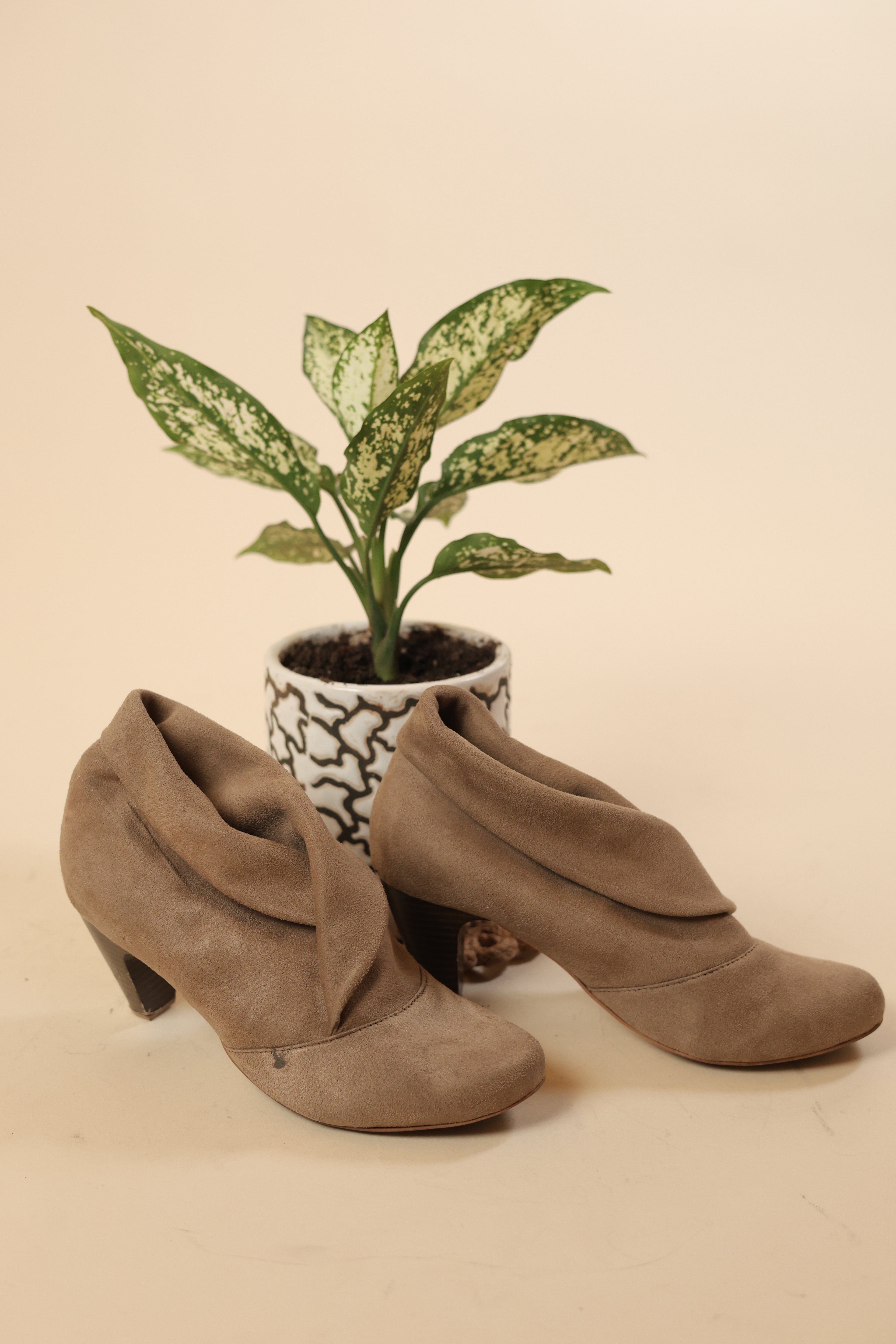 Taupe Suede Slouch Ankle Boots for Women