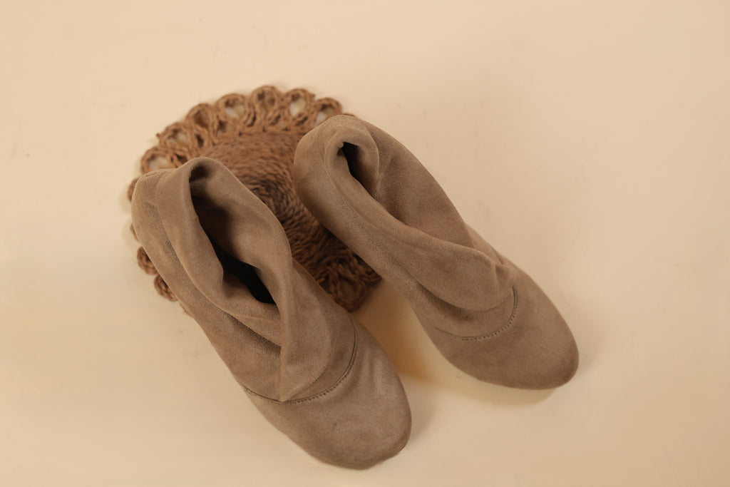 Taupe Suede Slouch Ankle Boots for Women