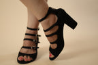 Black Multi-Strap Block Heel Sandals for Women