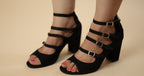 Black Multi-Strap Block Heel Sandals for Women