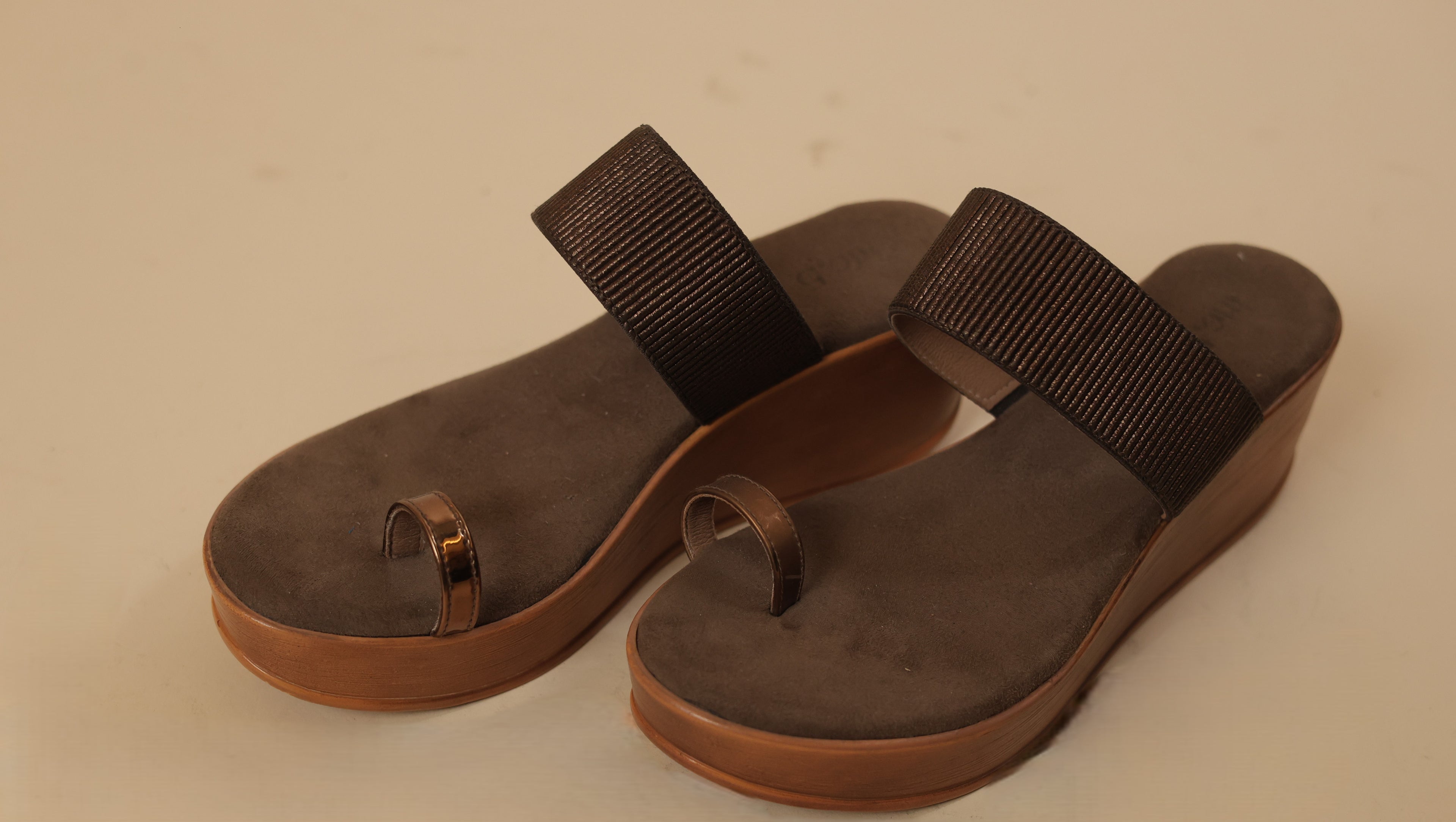 Brown Platform Toe-Ring Slip-On Sandals for Women