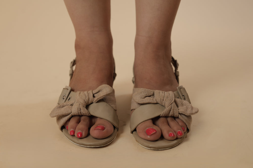 Beige Knotted Strap Comfort Sandals for Women