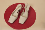 Elegant White Square-Toe Slingback Block Heels
