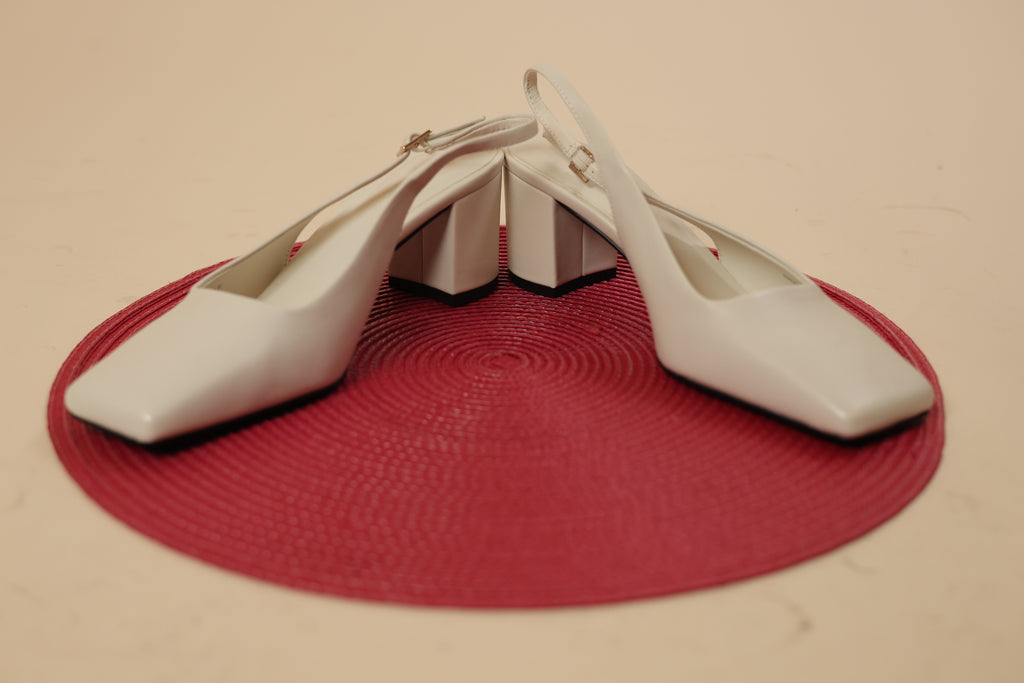 Elegant White Square-Toe Slingback Block Heels