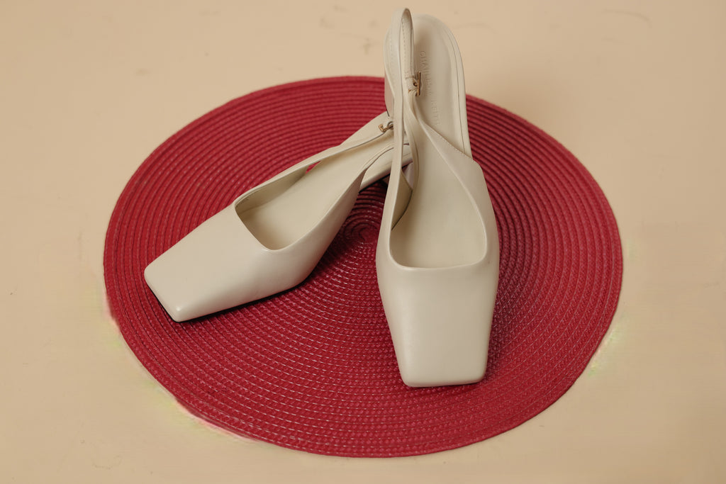 Elegant White Square-Toe Slingback Block Heels