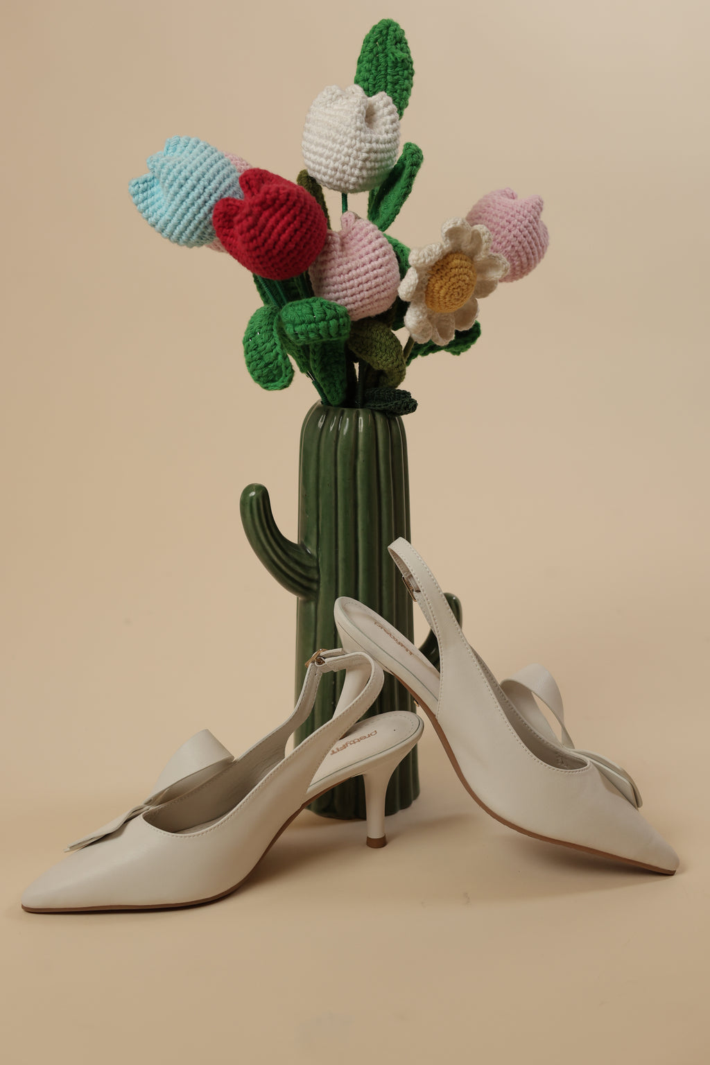 Elegant White Bow Detail Slingback Heels