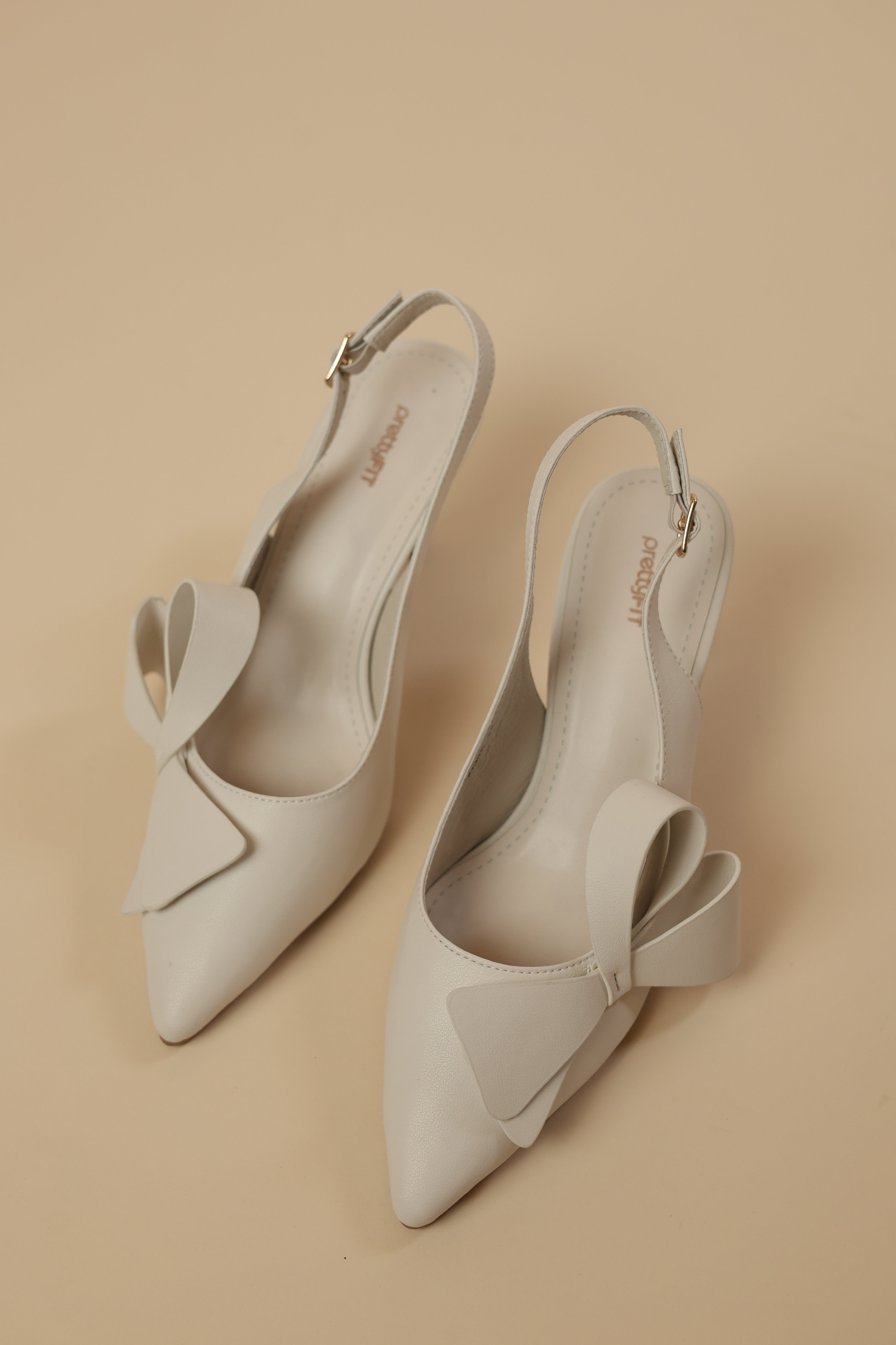 Elegant White Bow Detail Slingback Heels