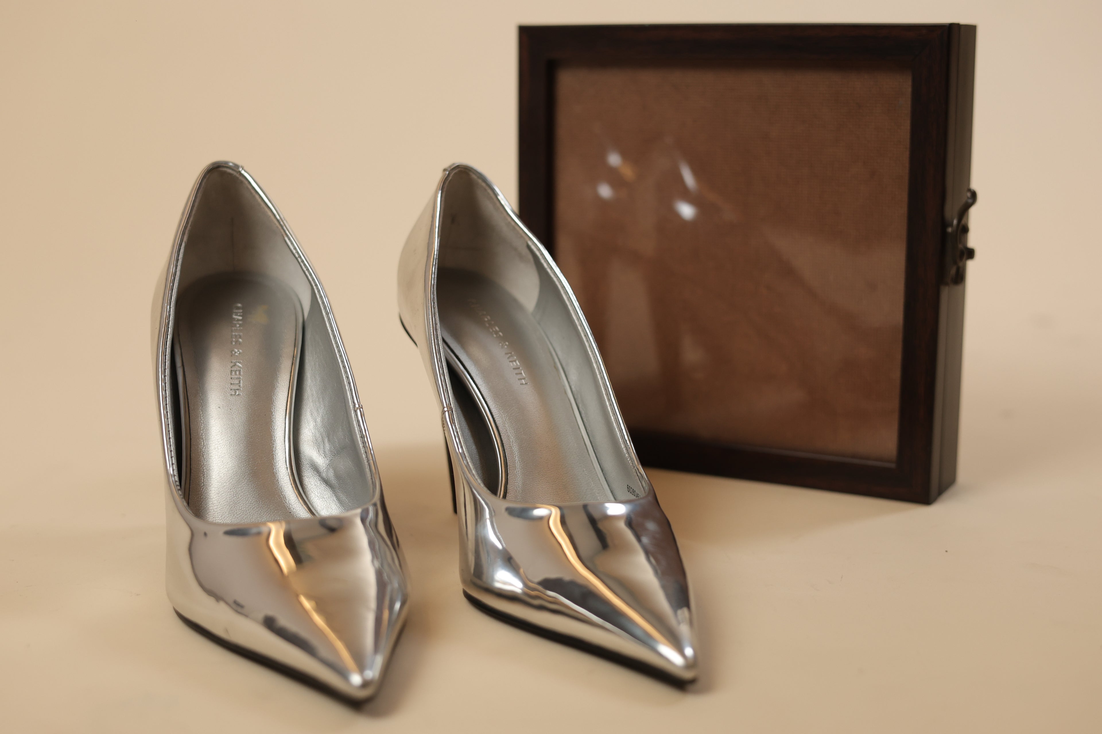 Silver Metallic Pointed-Toe Stiletto Heels