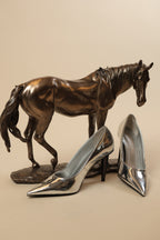 Silver Metallic Pointed-Toe Stiletto Heels