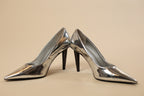 Silver Metallic Pointed-Toe Stiletto Heels