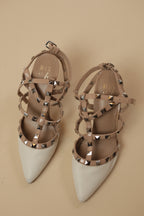 Studded Nude Strappy Pointed Toe Flats