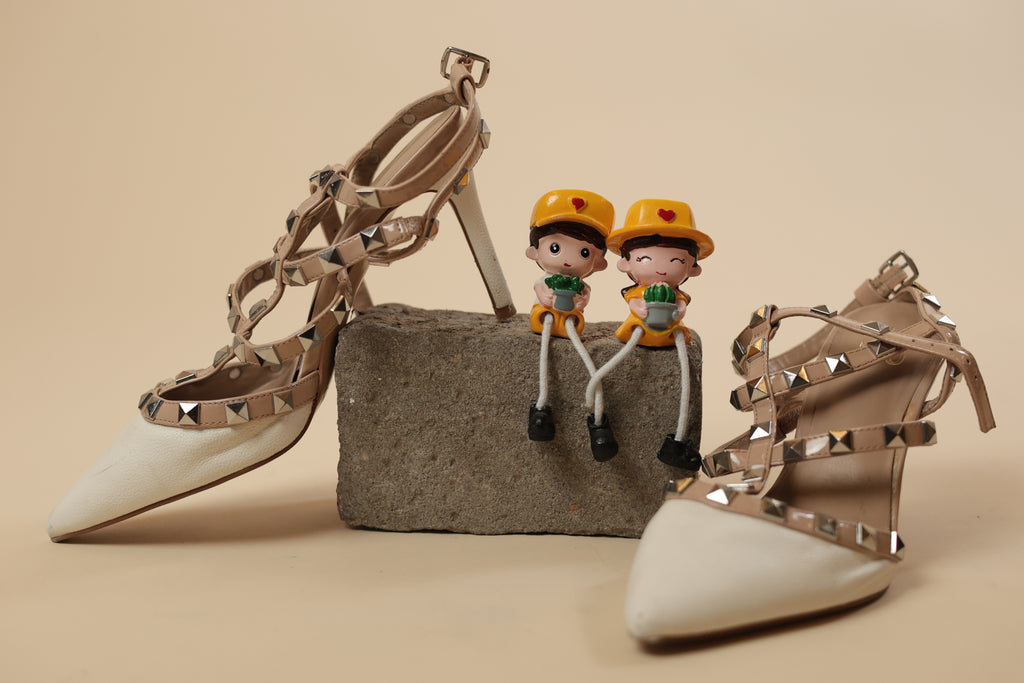 Studded Nude Strappy Pointed Toe Flats