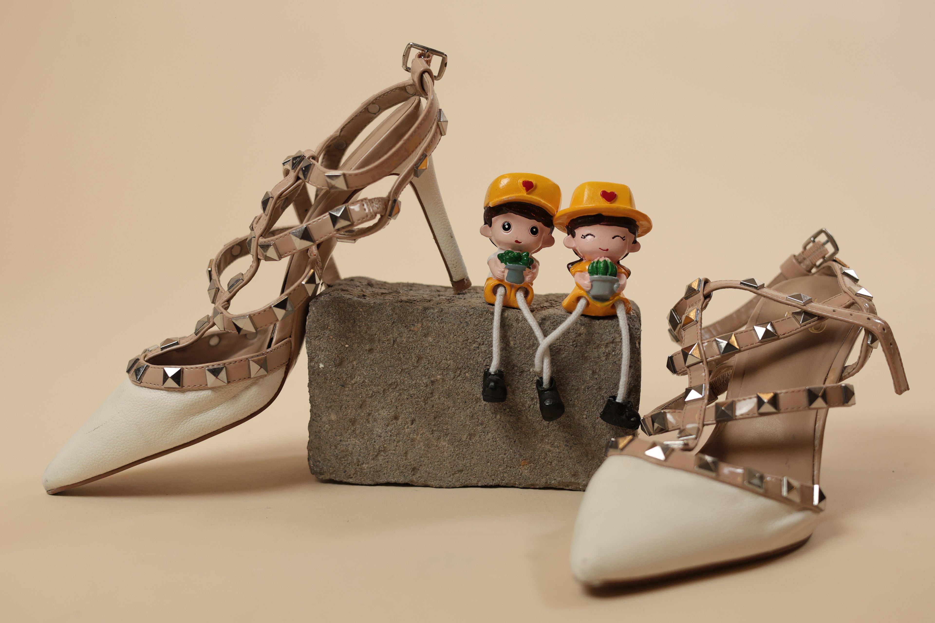 Studded Nude Strappy Pointed Toe Flats