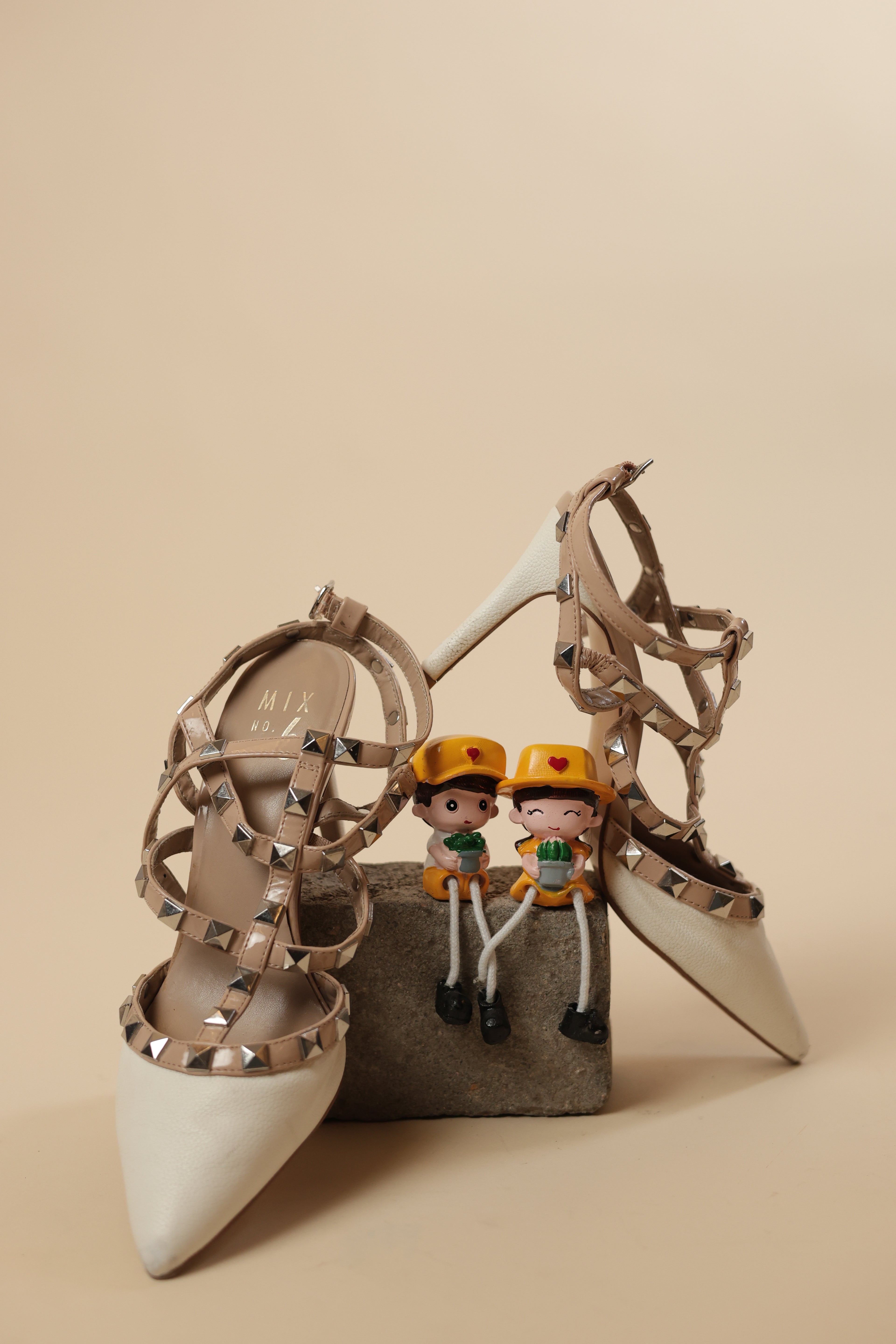 Studded Nude Strappy Pointed Toe Flats