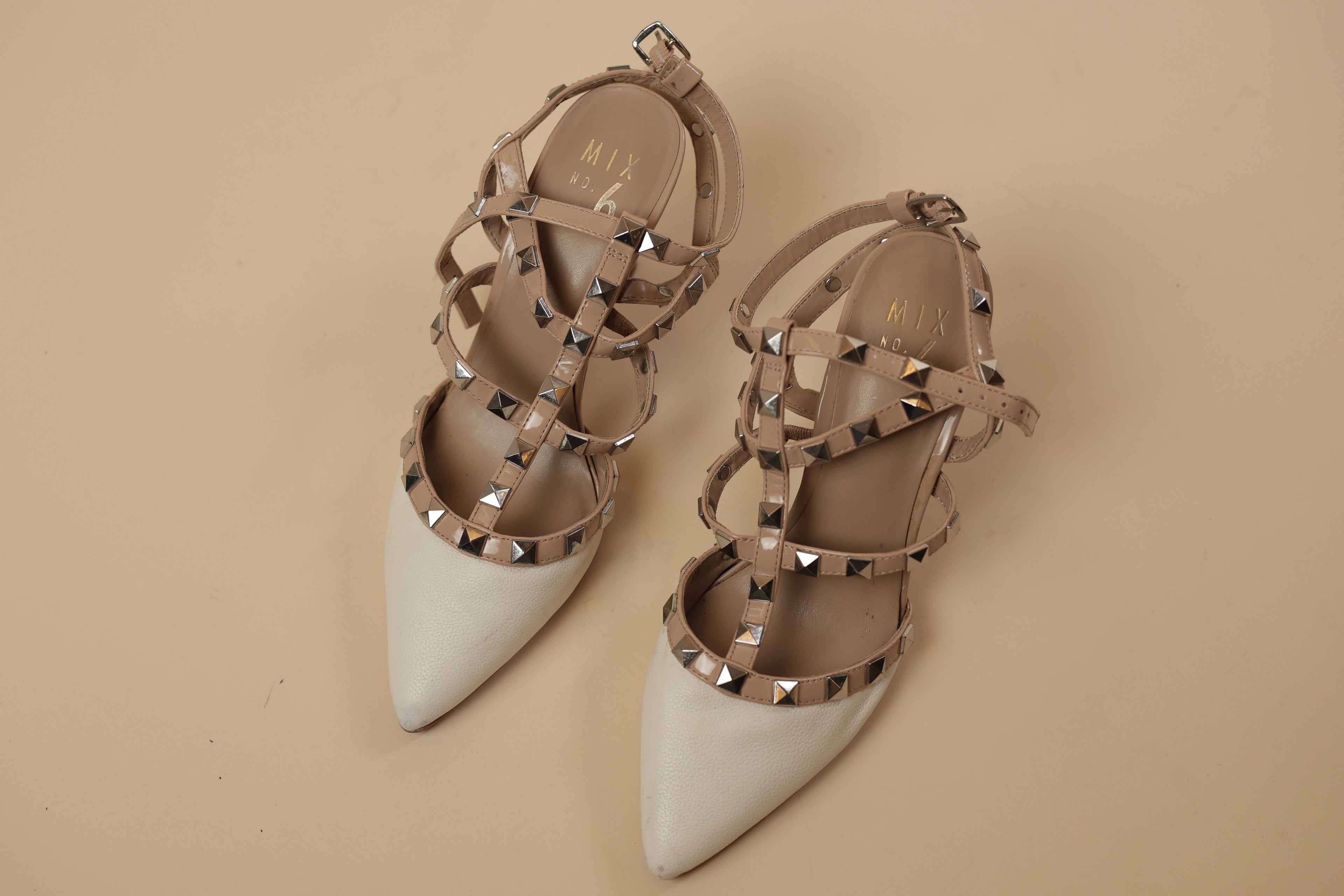 Studded Nude Strappy Pointed Toe Flats