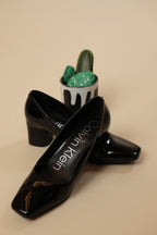 Black Patent Square-Toe Block Heels