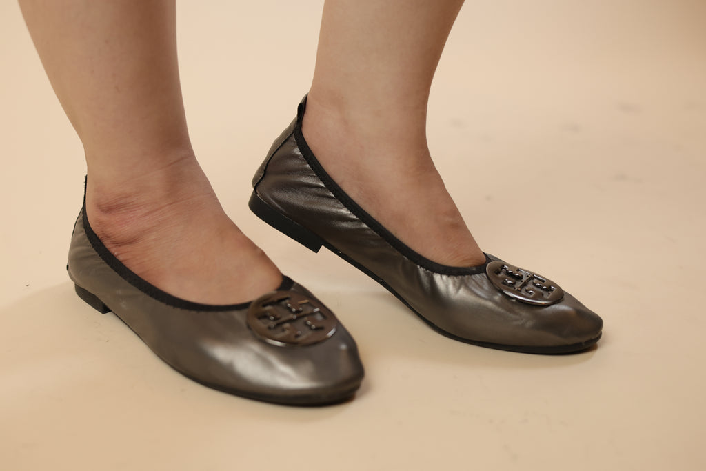 Metallic Grey Round-Toe Flats