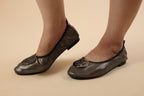Metallic Grey Round-Toe Flats