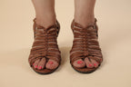 Brown Strappy Woven Heeled Sandals