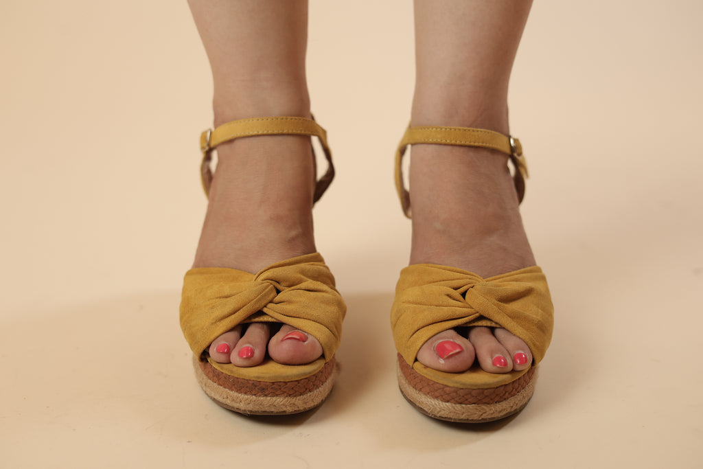 Mustard Yellow Espadrille Wedge Sandals