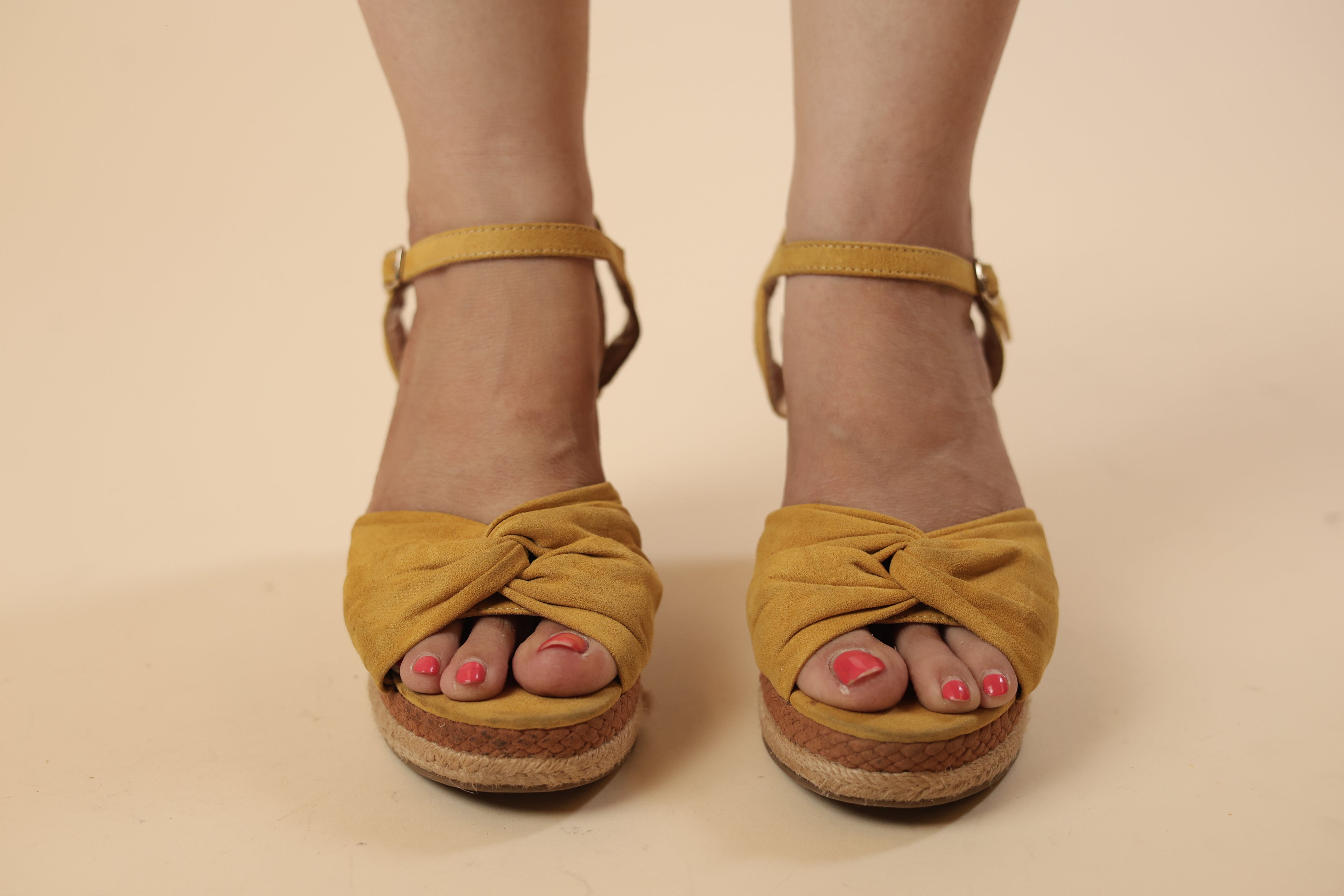 Mustard Yellow Espadrille Wedge Sandals