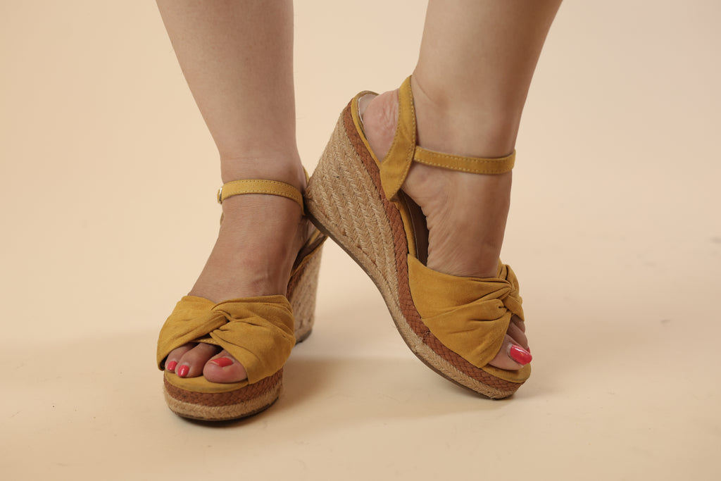 Mustard Yellow Espadrille Wedge Sandals