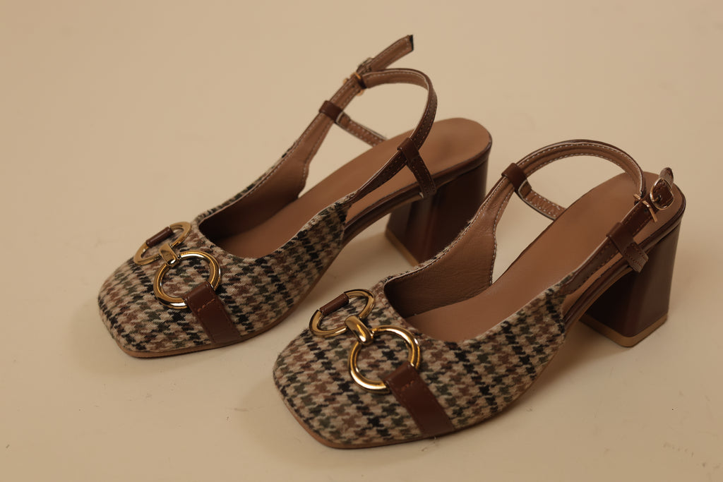 Vintage Check Block Heels