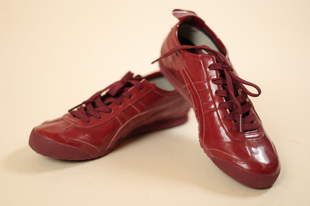 Shiny Red Tonal-Stripe Sneakers