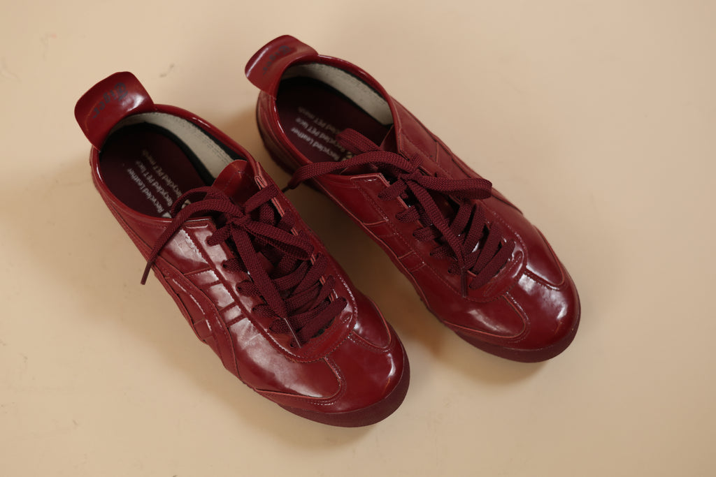 Shiny Red Tonal-Stripe Sneakers