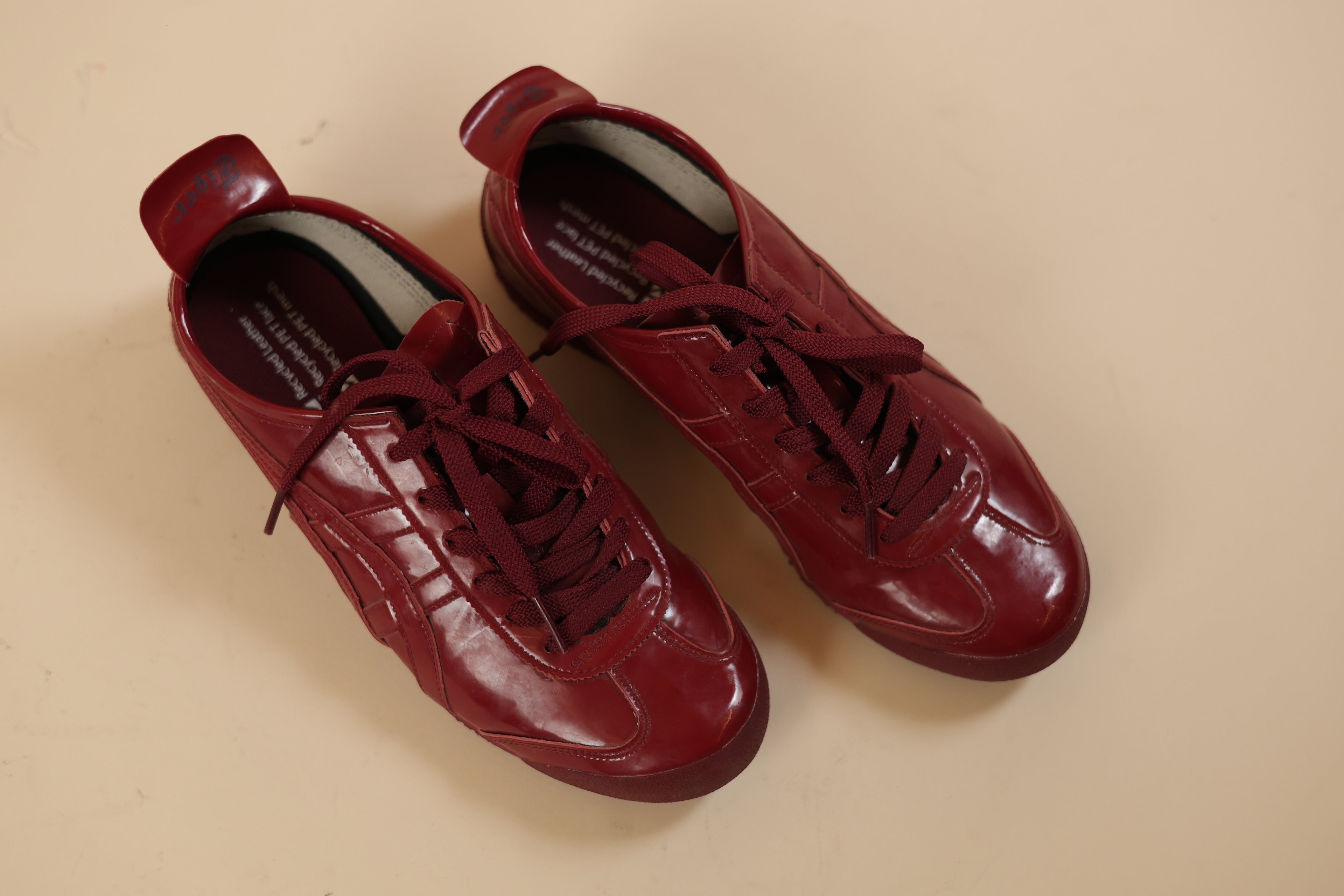 Shiny Red Tonal-Stripe Sneakers