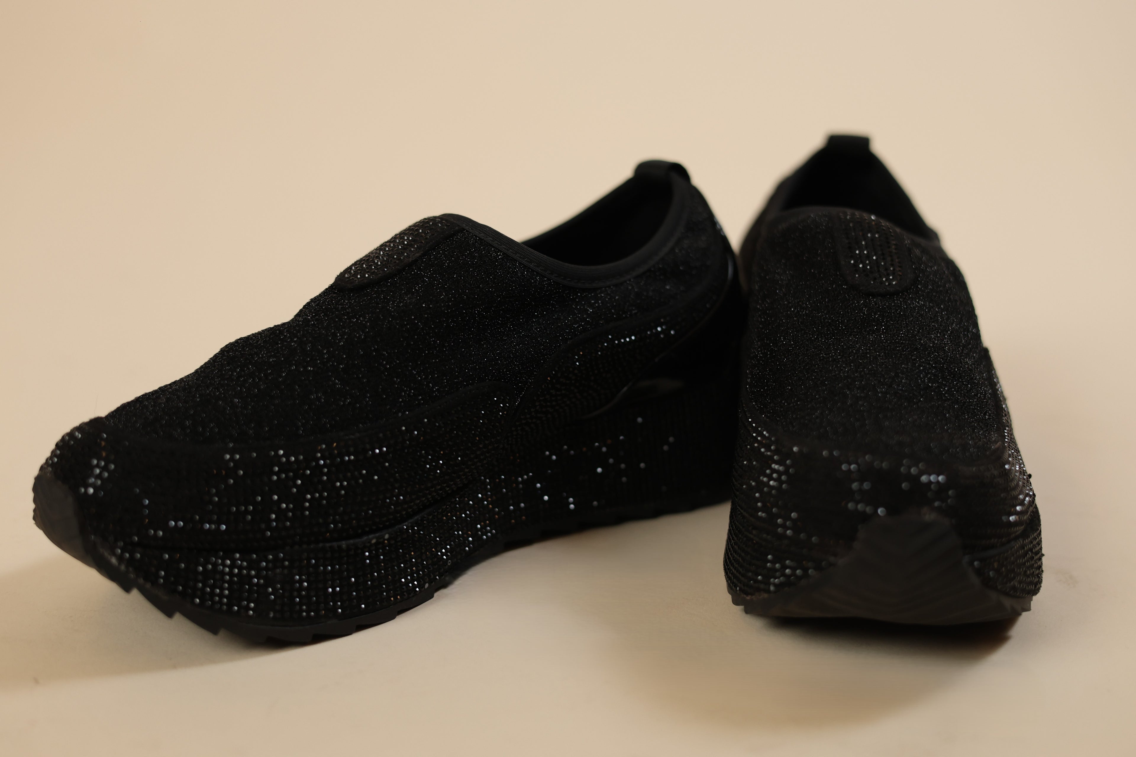 Women's Black Glitter Slip-On Loafers