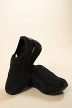 Women's Black Glitter Slip-On Loafers