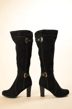 Elegant Black Suede Knee-High Boots with Block Heels