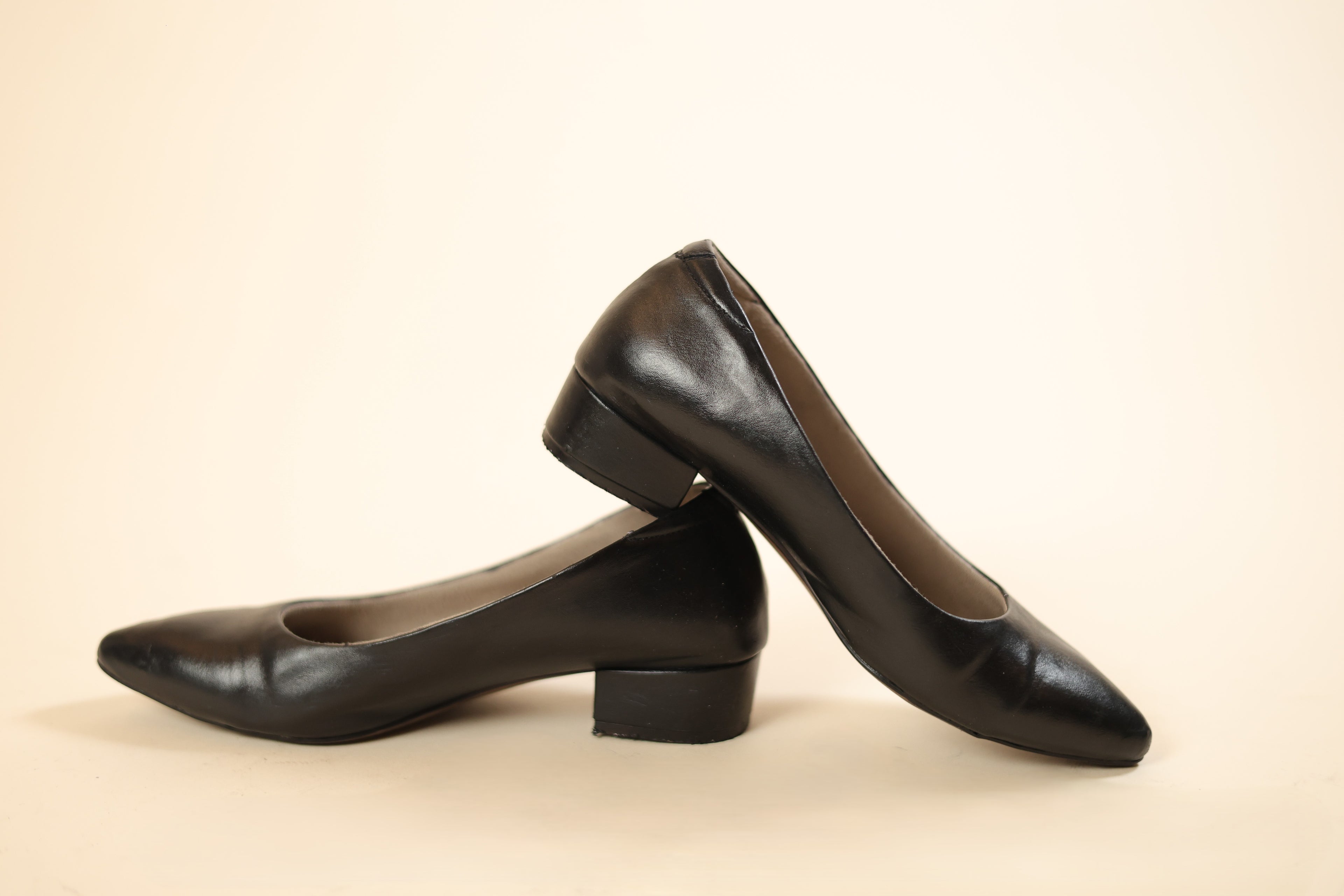 Black Pointed Low-Heel Shoes