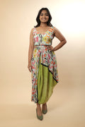 Cut-Out Waist Floral Up & Down Dress
