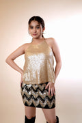 Gold Sequin Halter Top & Mini Party Skirt
