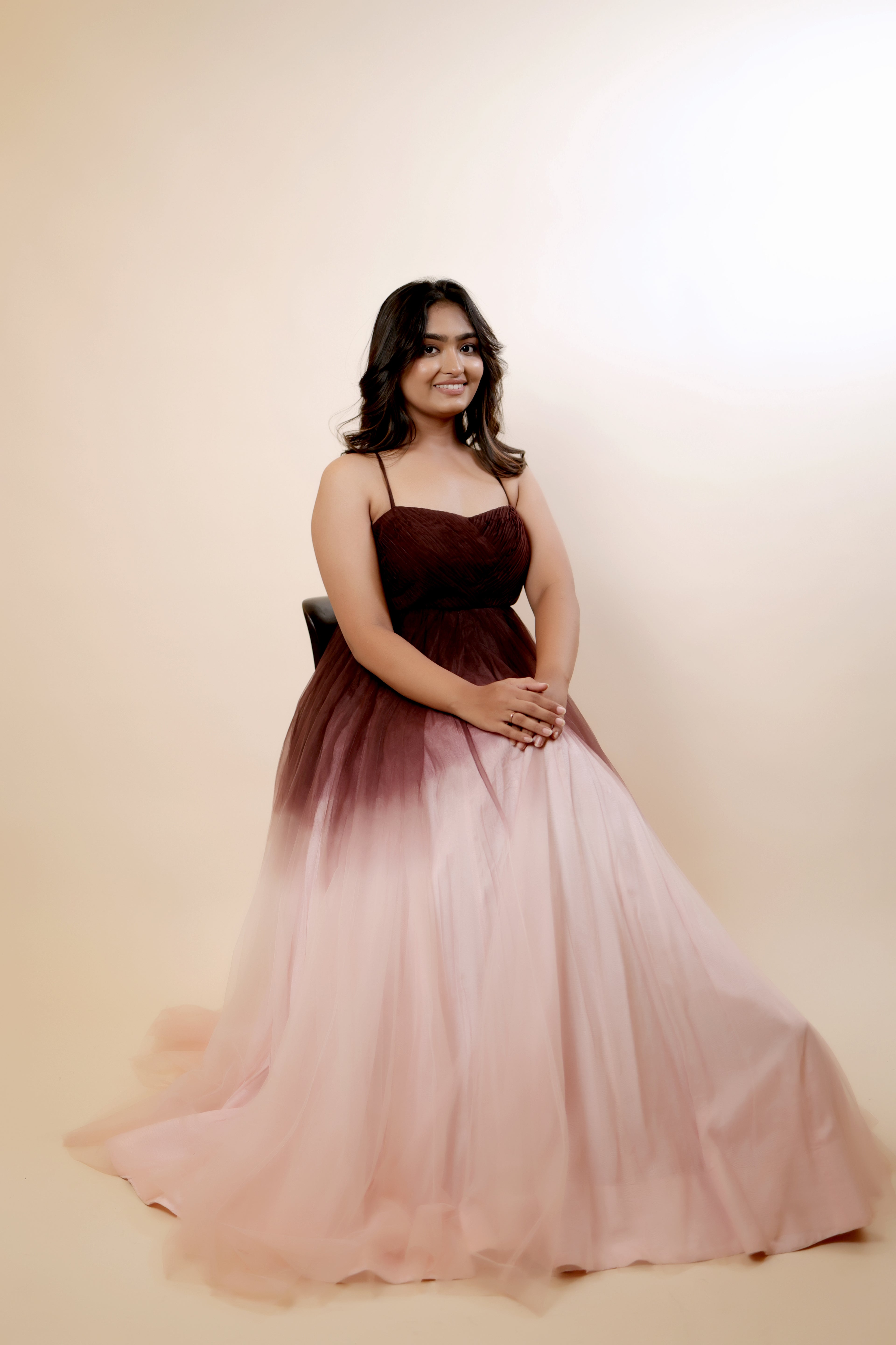 Padded Long Barbie Net Ombre Gown