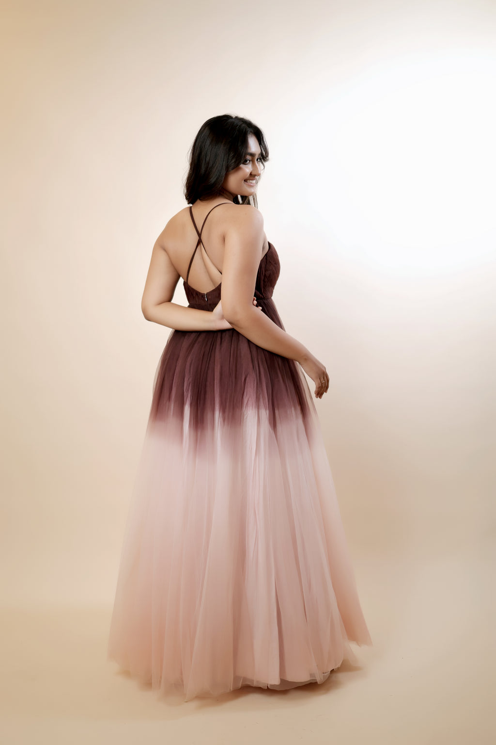 Padded Long Barbie Net Ombre Gown