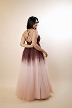 Padded Long Barbie Net Ombre Gown