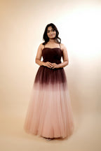 Padded Long Barbie Net Ombre Gown