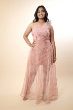 Blush Bloom One-Shoulder Organza Evening Gown