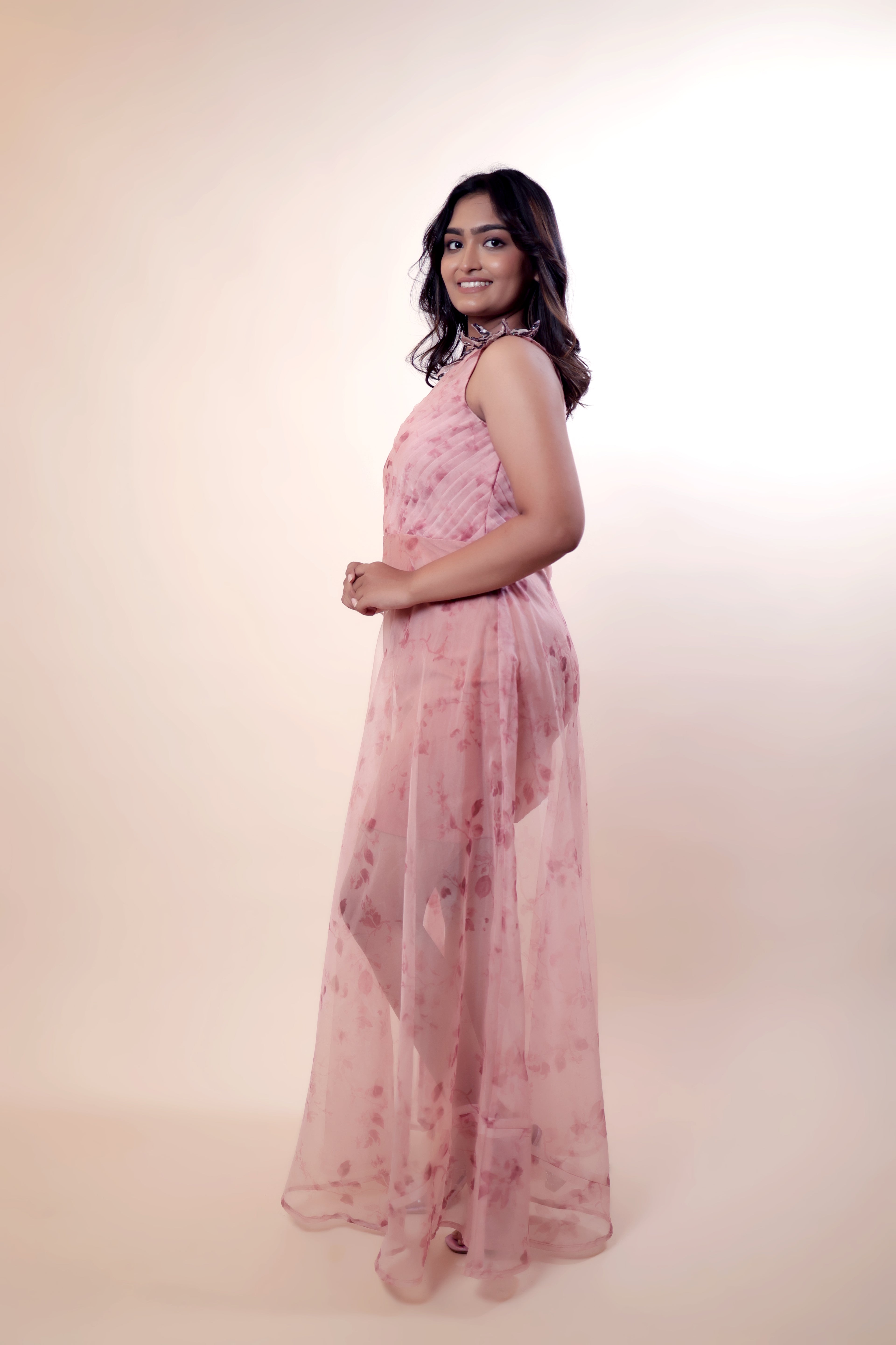 Blush Bloom One-Shoulder Organza Evening Gown