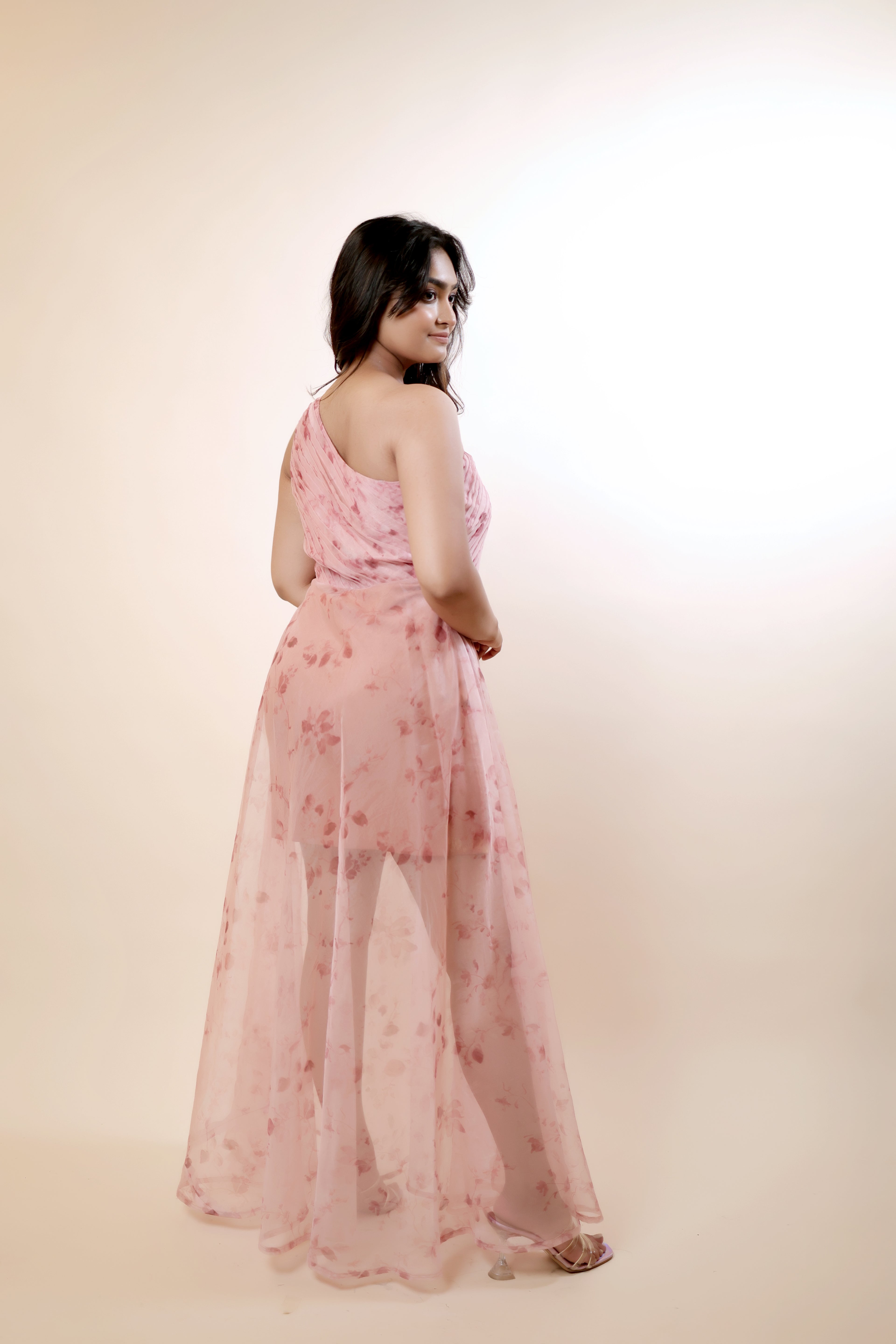 Blush Bloom One-Shoulder Organza Evening Gown