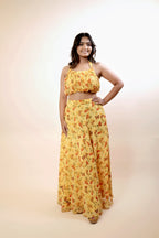 Retro Yellow Printed Top & Skirt Co-Ord Set