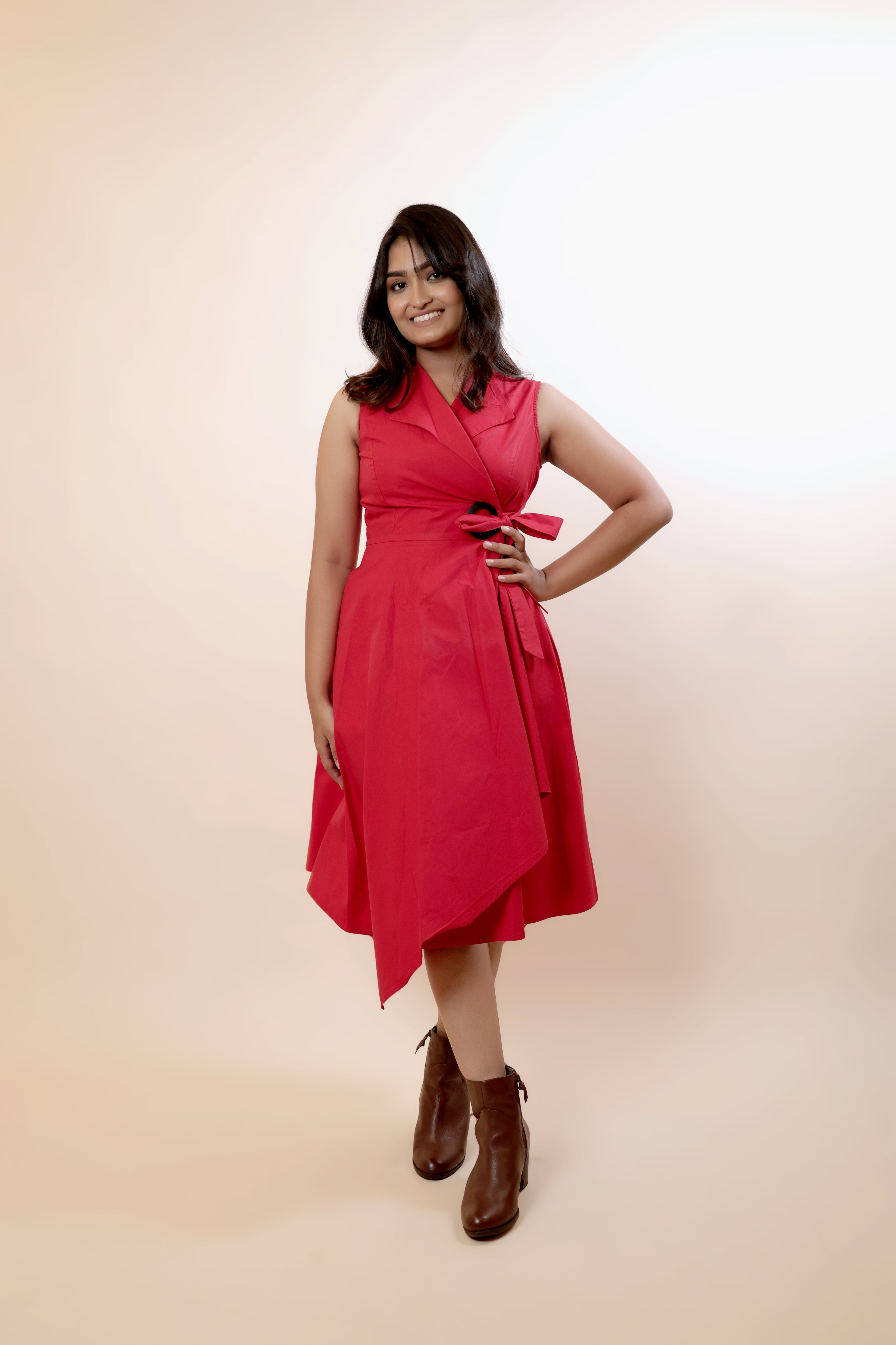Red Overlap Corporate Dress