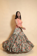 Cropped Padded Top with Butti Work & Gaji Silk Skirt