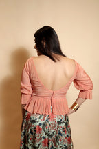 Cropped Padded Top with Butti Work & Gaji Silk Skirt
