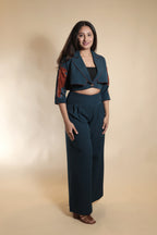 Cropped Blazer with Patch Work Sleeves Co-ord Set