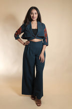 Cropped Blazer with Patch Work Sleeves Co-ord Set