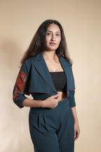 Cropped Blazer with Patch Work Sleeves Co-ord Set